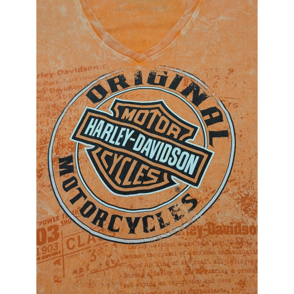 Harley Davidson Women's Shirt Large L Orange V Neck Aruba Dealer Graphic Tee